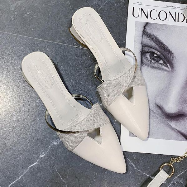 

pointed slippers women 2021 high heel women's baotou fashion quality outer wear low heels, Black