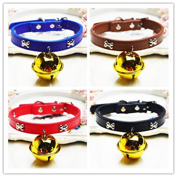 

dog collars & leashes puppy dogs collar bell pu leather cat supply pet neck strap bone with big diameter 4cm accessories