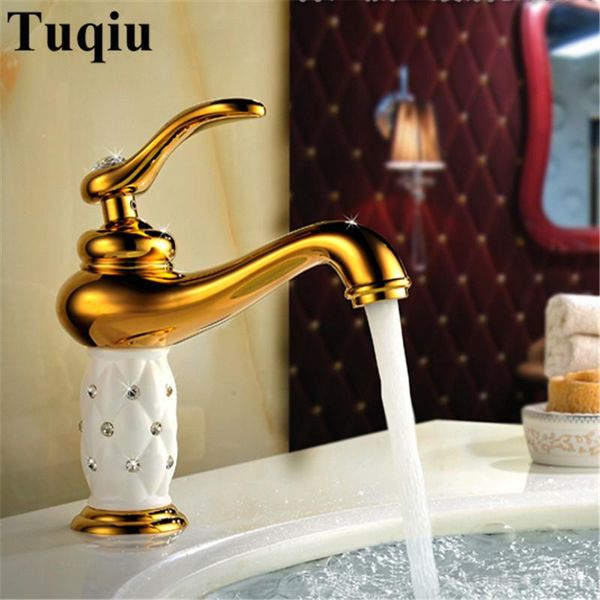

bathroom sink faucets basin brass with diamond faucet golden mixer tap single handle & cold washbasin torneiras banheiro