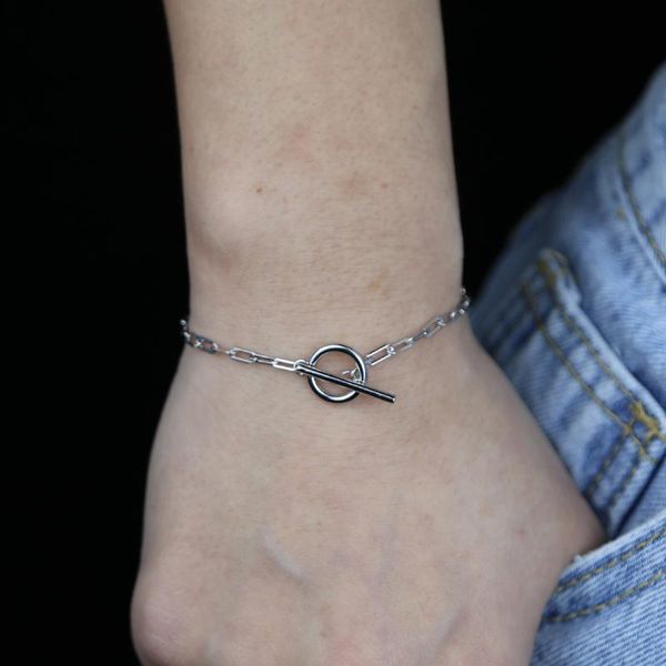 

link, chain punk gold silver color couple bracelet for women link romantic magnet men fashion wedding jewelry, Black