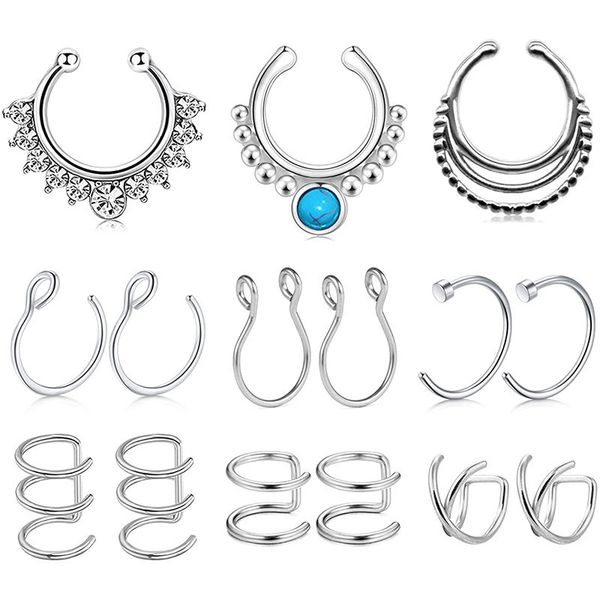 Manschettenclips Nicht Knorpel Ohrringe Gefälschte Nasenlippe Suptum Ring Set für Männer Frauen Faux Körper Piercing