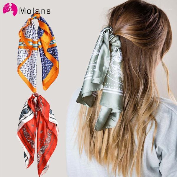

molans 60*60 cm ribbon hair scarf elegant scrunchies for women hairband stripe print pattern tie girls headwear1
