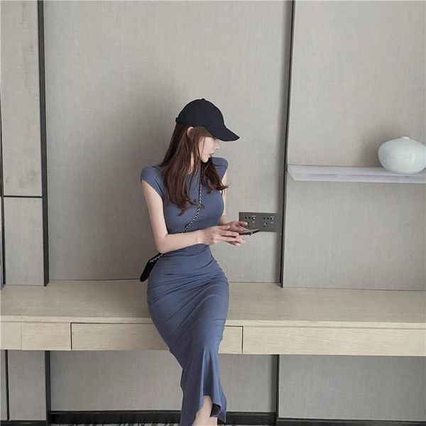 

casual dresses zb4940 2021 summer women fashion wrap buttock temperament slim show thin short sleeve dress wholesale, Black;gray