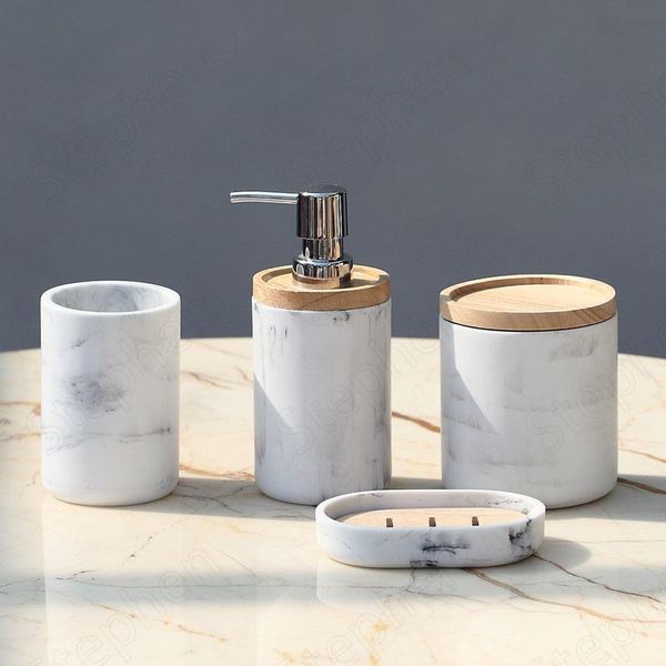 

bath accessory set creativity marble texture resin bathroom accessories european modern restroom toothbrush holder with lid home decoration