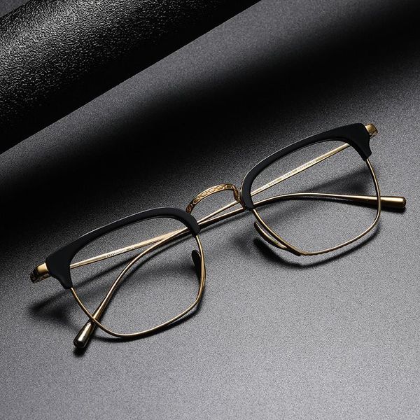 

fashion sunglasses frames titanium glasses square japanese handmade frame integrated nose support customized myopia, Black