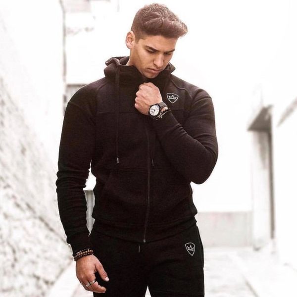

men's hoodies & sweatshirts male sport fitness long spring training run with hoodie zipper sportwears joggers casual clothes, Black