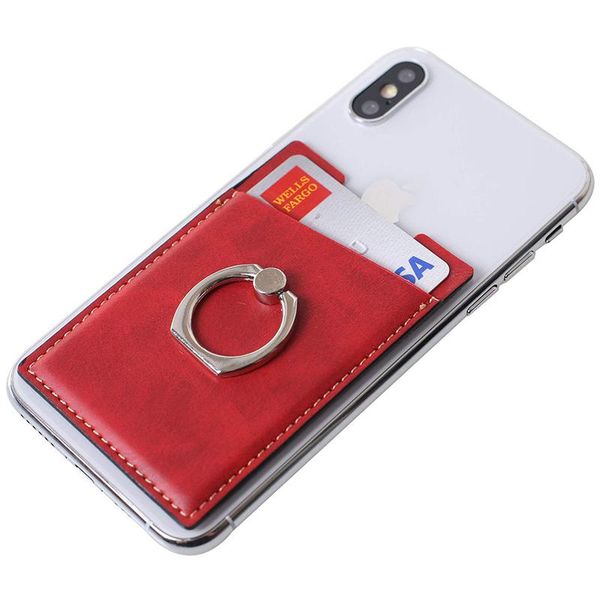 

cell phone pouches pu leather cellphone card holder with ring grip stand adhesive sticker back slim stick on id wallet cellphones shell