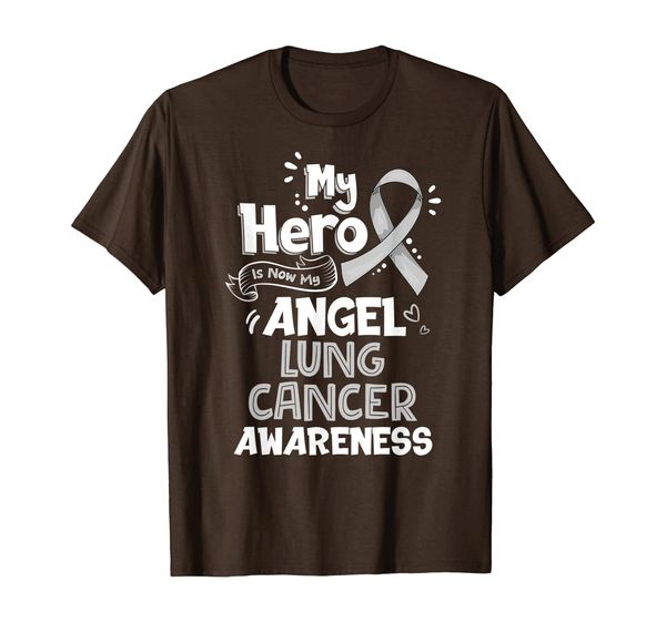 

my hero is now my angel lung cancer awareness tshirt gifts t-shirt, White;black