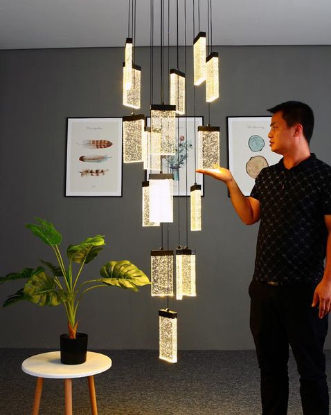 

chandeliers long chandelier crystal lamp staircase loft hanging modern stairwell round led decorative nordic lights