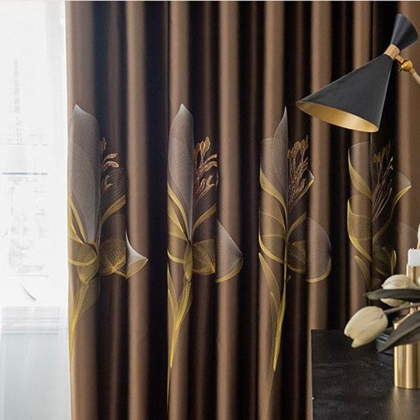 

luxury european blackout curtains for living room satin fabric lily embroidery sliding door panel window treatment drapes zh449d curtain &
