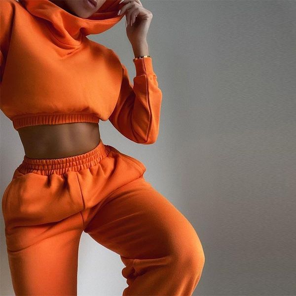 

women's two piece pants 2021 autumn winter chic women casual solid tracksuit long sleeve outfit hoodies trouser sport streetwear 2 pant, White