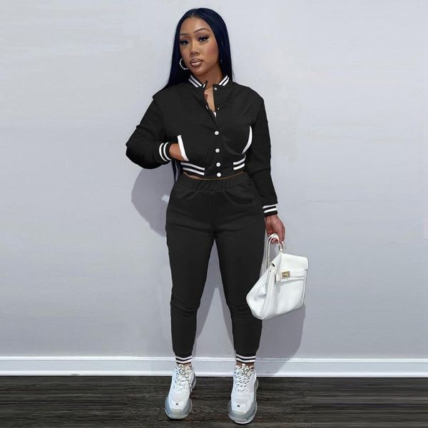 

women's two piece pants vavcy 2021 spring autumn pant suit black jacket + baseball uniform, White
