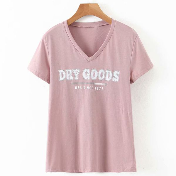 

t shirt v-neck short sleeve loose letter print women's t-shirt korean version harajuku simple wild chic female, White