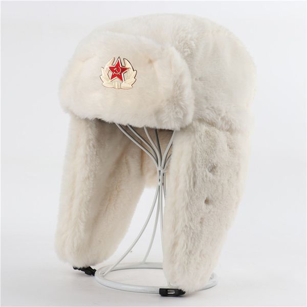 

men women soviet army military badge russia bomber hats pilot trapper trooper hat winter faux fur earflap snow caps 3 styles, Blue;gray
