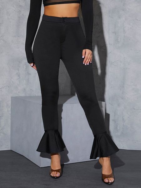 

sxy high waist ruffle hem pants t6zo#, Black;white