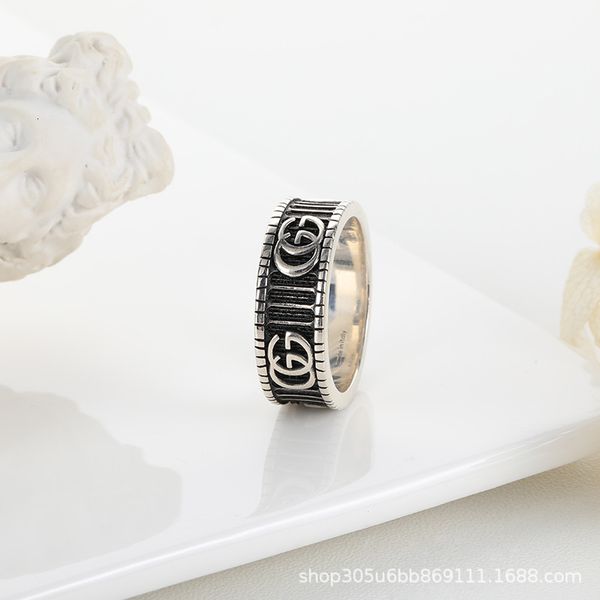 

ring gujia double g s925 silver jewelry letter pattern ins fashion couple pair student men's and women's