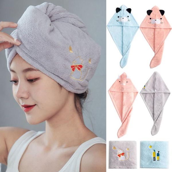

shower caps cartoon animal dry hair hat cap towel embroidered cats demon coral fleece absorbent