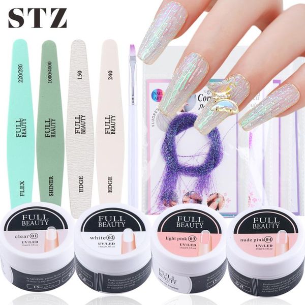

nail art kits 15pcs poly extension gel set fluorescent silk fiberglass acrylic uv builder polish nails forms building manicure kit #1859