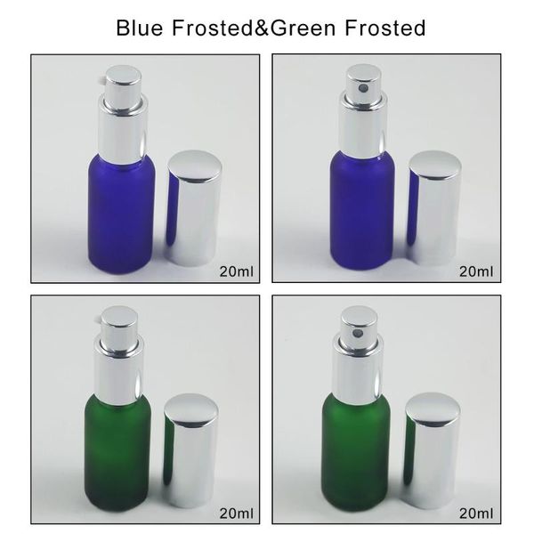 

storage bottles & jars empty 20ml blue frosted/green frosted essential oil silver spray and lotion pump bottle