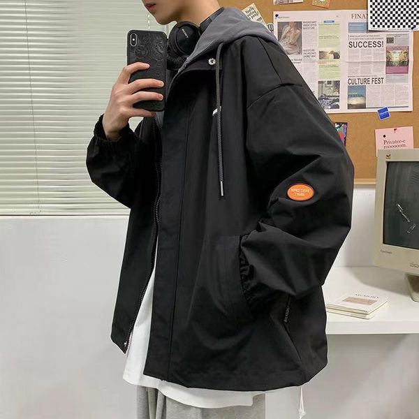 

men's jackets 2021 autumn winter fashion couples wind jacket coat casual fake-two-piece overal hooded baseball zipper lovers, Black;brown