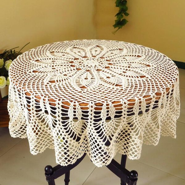 

table cloth round white hand crochet lace hollow mat doily cotton