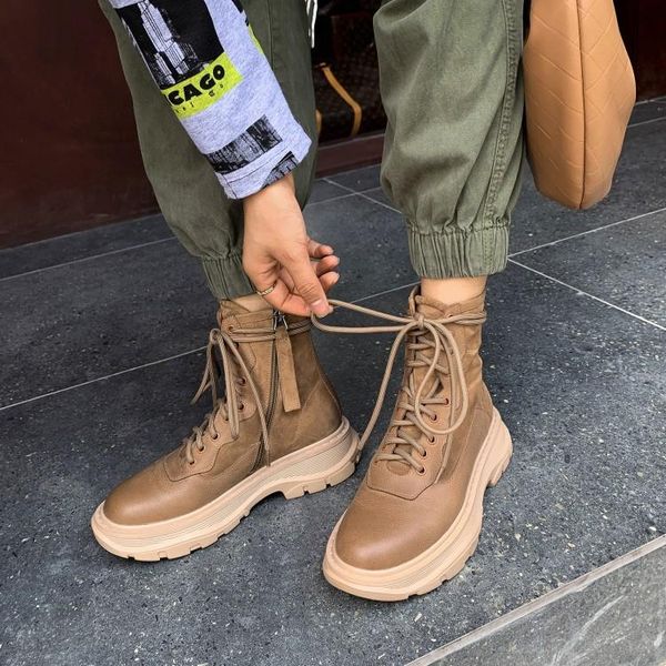 

boots mljuese 2021 women ankle cow leather winter short plush lace up black color round toe high heels female riding