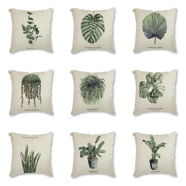 

cushion/decorative pillow plants leaves vintage printed decorative cushion covers linen cover nordic style throw case for sofa