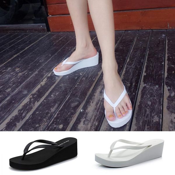 

slippers big size women platform leisure summer outdoor wedges flip flops beach ladies sandals height increase shoes, Black