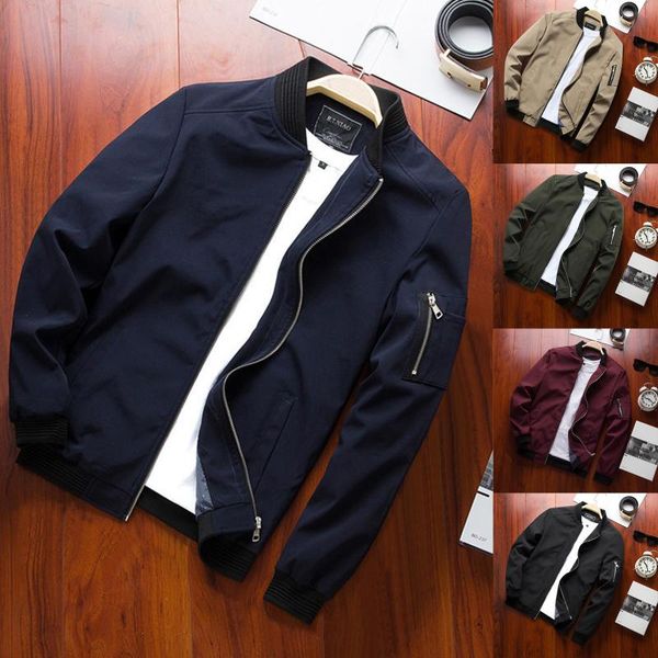 

men's jackets men's bomber zipper jacket male casual long sleeve solid stand collar pocket coat clothing military thick outwear, Black;brown