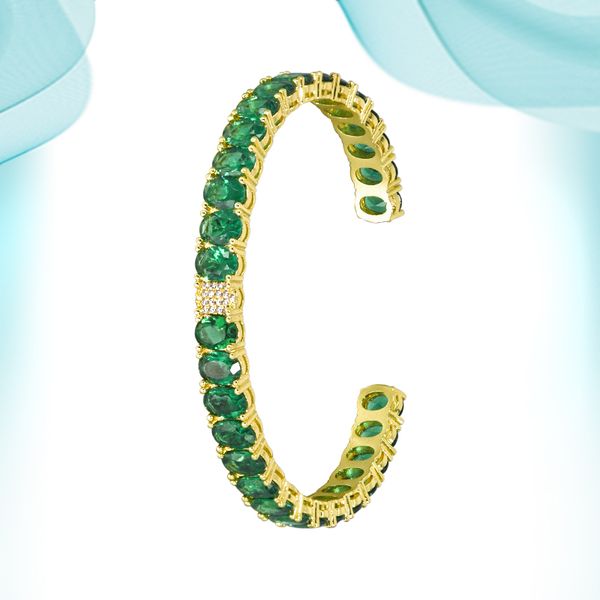 

women's wrist bangle brightly colored green stone gold-plated opening adjustable bracelets on hand trendy style luxury jewelry accessor, Black