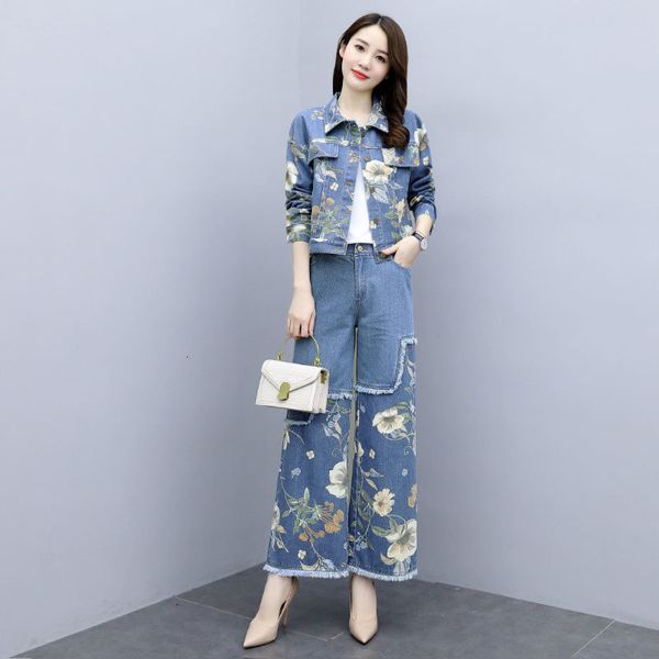 

women's two piece pants single slice/suit fashion big hong kong retro style denim short legged woman's pant waistcoat spring and f, White