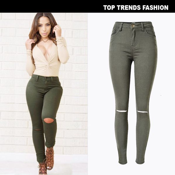

it is popular in autumn for beggars to wear high waist and slim fit elastic street shoot holes. small leggings have large sizes, Blue