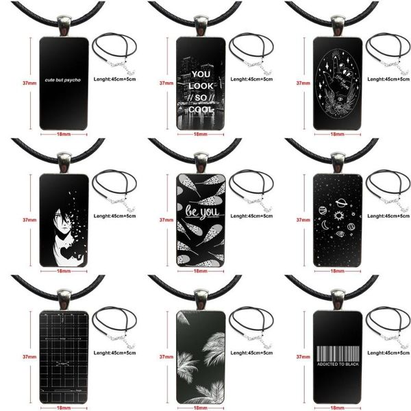 

pendant necklaces art black and white aesthetic fashion glass cabochon rectangle necklace choker jewelry for women handmade girls, Silver