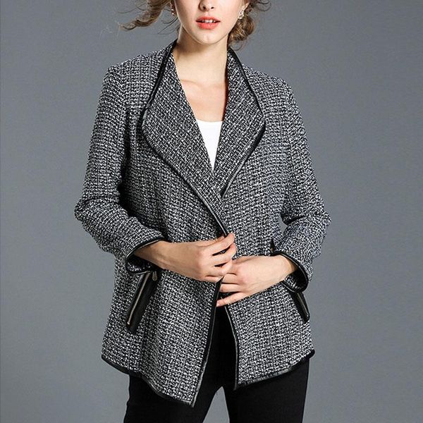 

women's suits & blazers high-end fashion notched women and jackets zipper pockets patchwork vintage plaid blazer mujer 2021 autumn card, White;black
