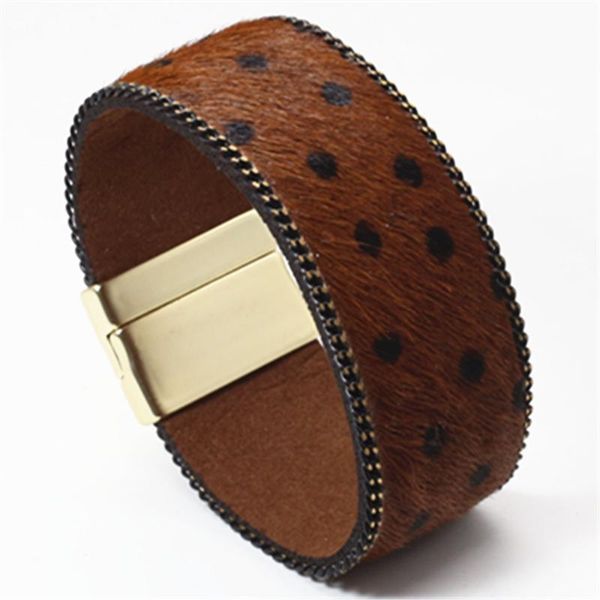 

charm bracelets animal brown magnet sika deer trendy chain wide real leather women fashion girl bangle female jewelry design, Golden;silver