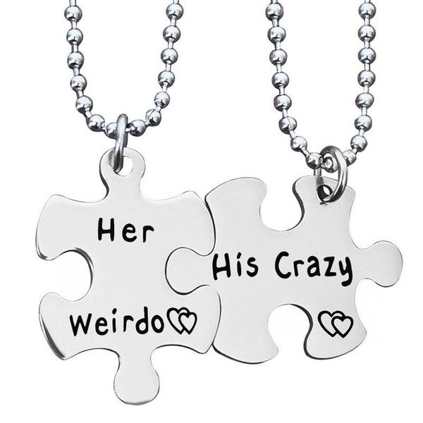 

chains 2021 stainless steel pendant couple necklace letter valentine's day key ring puzzle choker, Silver