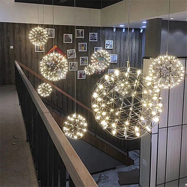 Игристые звезды мяч люстра роскошные светодиодные креативные круглые подвески лампы фейерверк легкий торговый центр ресторан отель лобби лестничный свет