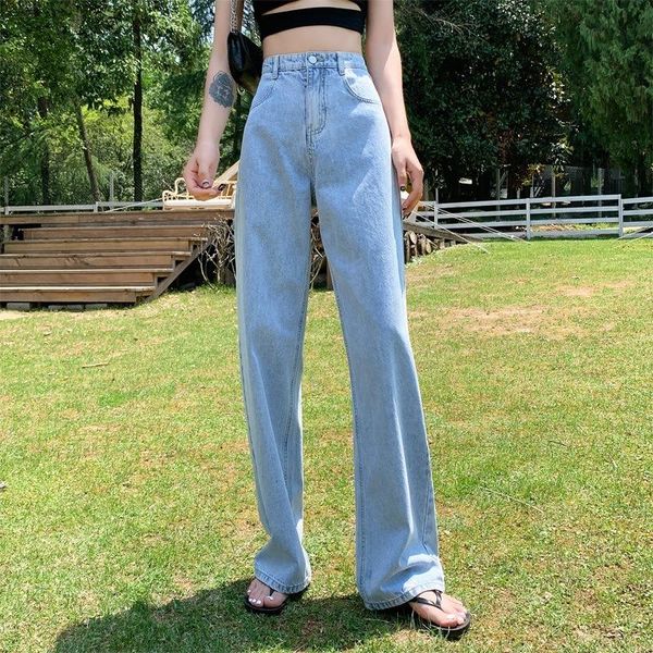 

women's jeans women summer 2021 high waist loose slim wide-leg pants hyuna same paragraph mopping trousers, Blue