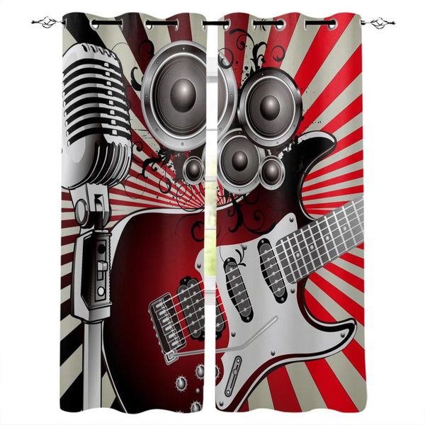 

curtain & drapes guitar microphone notes horn retro modern blackout curtains for living room decoration bedroom kids