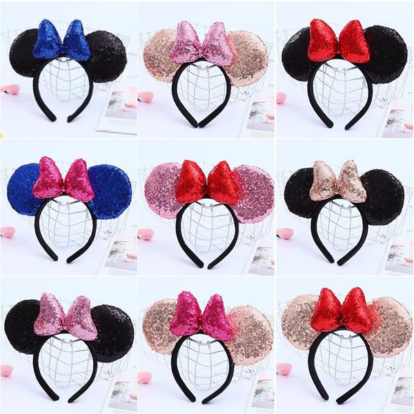 

13 colors girls cute mouse ears headbands sequin crown hairband bow kids bling glitter hair sticks bands holiday accessories for children, Silver