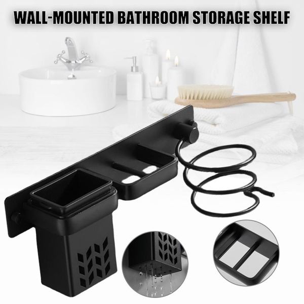 

hooks & rails hair dryer holder wall mounted styling care tool organizer for bathroom multi-functional space saving storage rack ts2