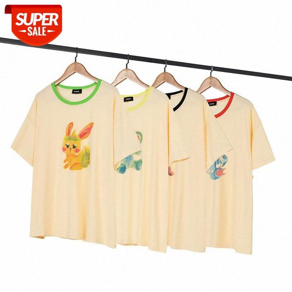 

streetwear men high street fruit color thin animal little monster hand-painted graffiti print round neck short sleeve t-shirt #bt1f, White;black