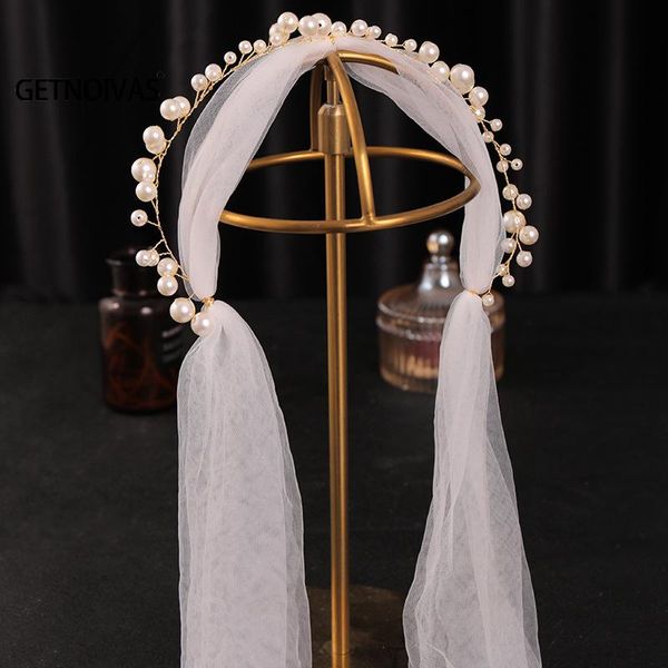 

hair clips & barrettes pearl bridal headpiece with veils wedding headband for brides handmade floral updo accessories women sl, Golden;silver