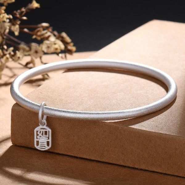 

bangle solid classic all-match frosted blessing bracelet 925 silver simple and fashionable girlfriend gift, Black