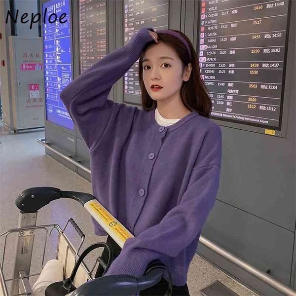 

cardigans women solid single breasted long sleeve female sweaters autumn loose korean o neck outwear coats 1f250 210422, White;black