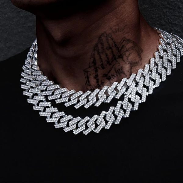 

chains 20mm men necklace iced out cuban chain hip hop jewelry choker gold silver color rhinestone cz clasp for mens rapper