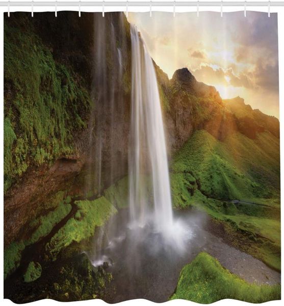 

shower curtains iceland curtain dramatic illustration of seljalandsfoss waterfalls cloth fabric bathroom decor set with hooks 75" long