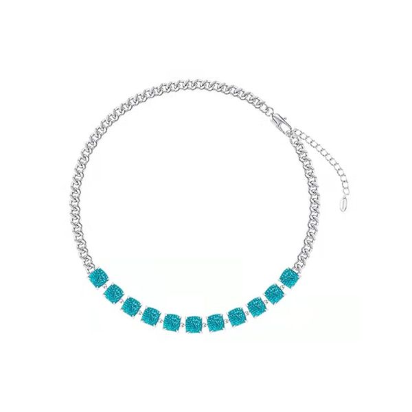 

stars with the same ice blue square necklace light luxury personality trend niche design high-end jewelry, Silver