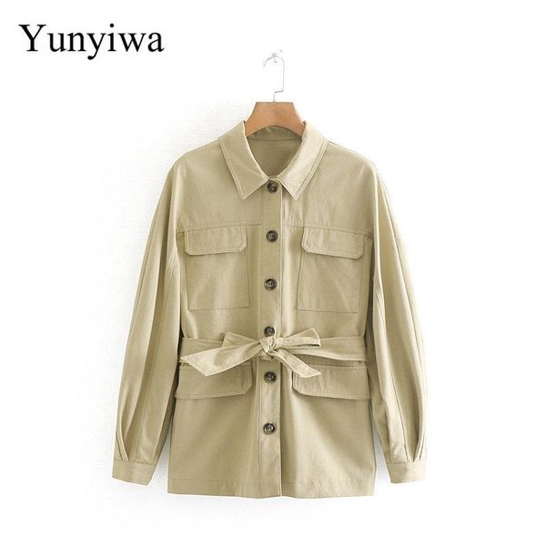 

women's jackets women safari style solid color pockets casual jacket ladies retro long sleeve bow tied sashes outwear coats leisure, Black;brown