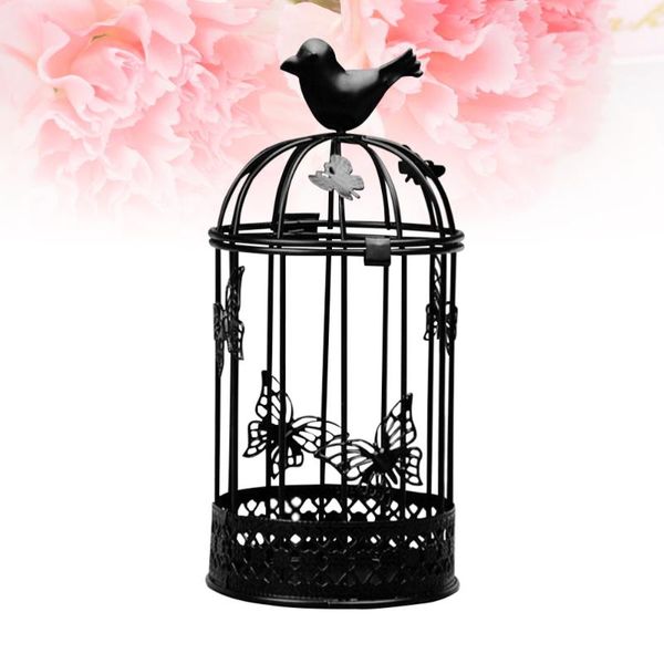 

candle holders large bird cage candlestick holder europe metal iron country style vintage retro tealight home decor (black)